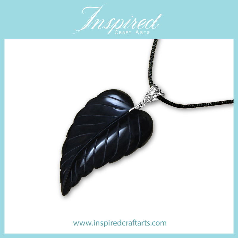 Black Obsidian Leaf pendant necklace | InspiredCraftArts