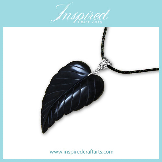 Black Obsidian Leaf pendant necklace | InspiredCraftArts