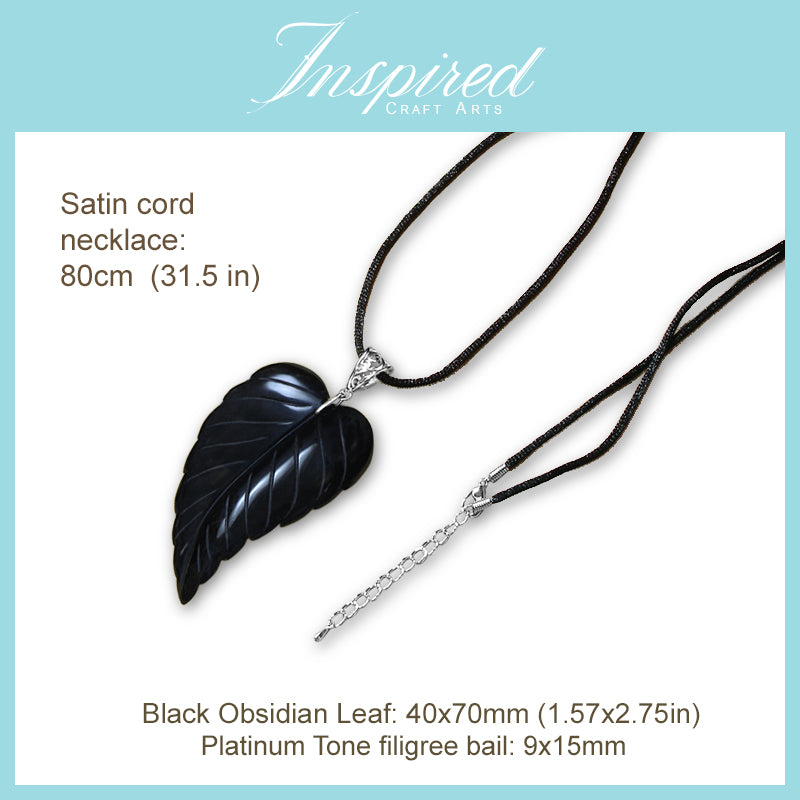 Black Obsidian Leaf pendant necklace | InspiredCraftArts