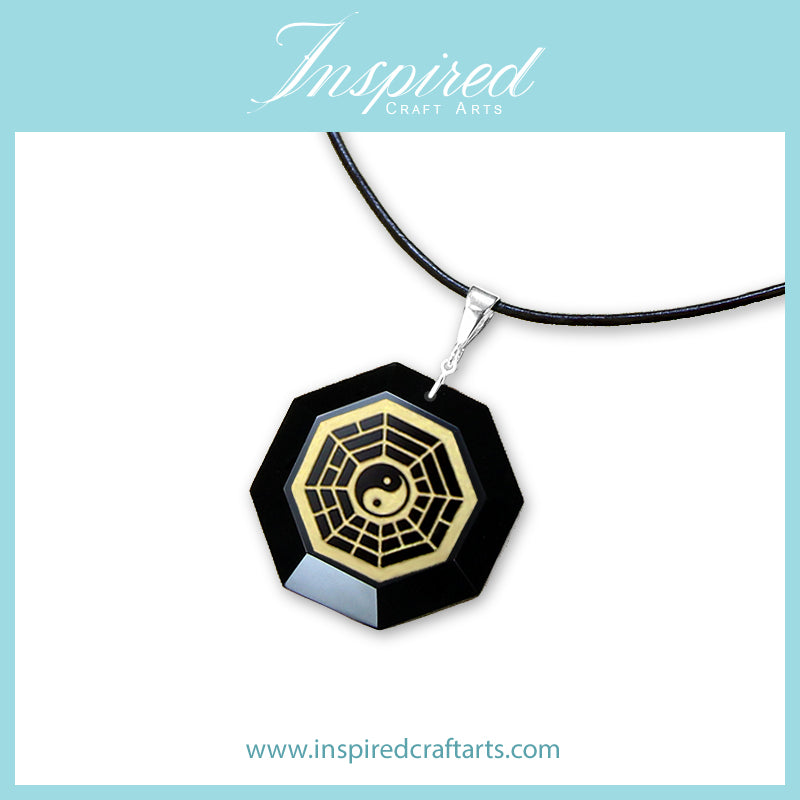 Black Obsidian Yin Yang Bagua pendant necklace | InspiredCraftArts