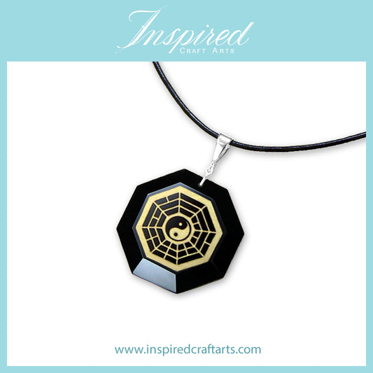 Black Obsidian Yin Yang Bagua pendant necklace | InspiredCraftArts