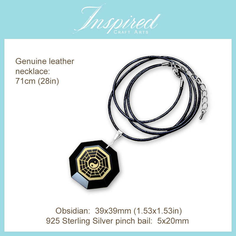 Black Obsidian Yin Yang Bagua pendant necklace | InspiredCraftArts