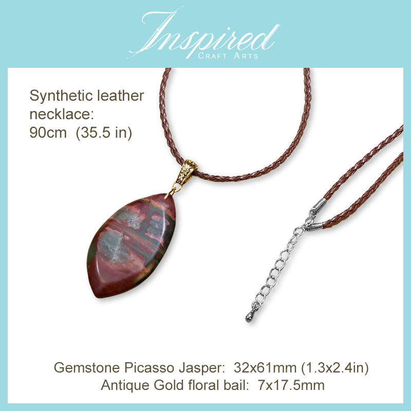 Picasso Jasper Freeform Marquise pendant sweater necklace | InspiredCraftArts