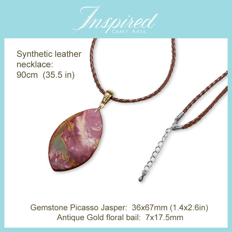 Picasso Jasper Freeform Marquise pendant sweater necklace | InspiredCraftArts