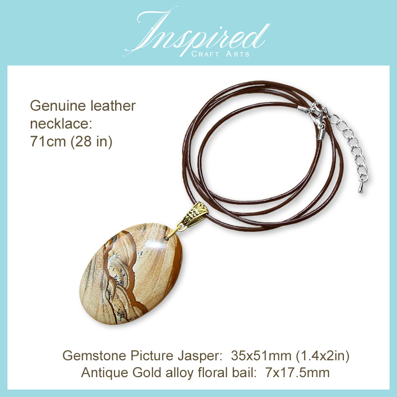 Picture Jasper Oval pendant necklace | InspiredCraftArts