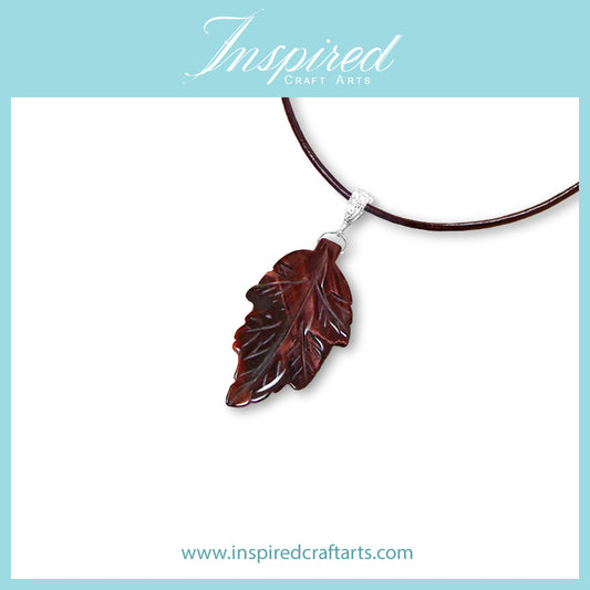 Red Tiger's Eye carved Leaf pendant necklace | InspiredCraftArts