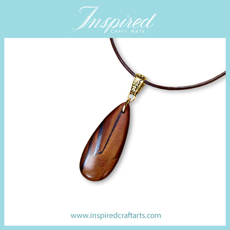 Red Tiger Iron Drop shape pendant necklace | InspiredCraftArts
