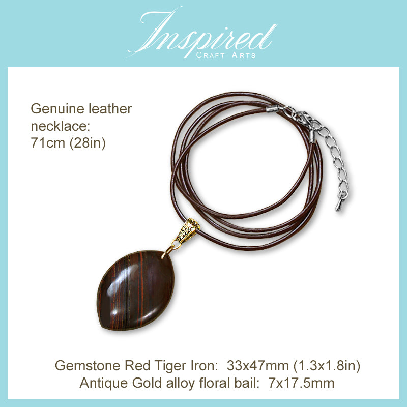 Red Tiger Iron Marquise pendant necklace | InspiredCraftArts