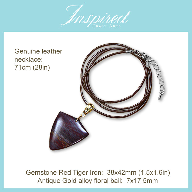 Red Tiger Iron Shield shape pendant necklace | InspiredCraftArts