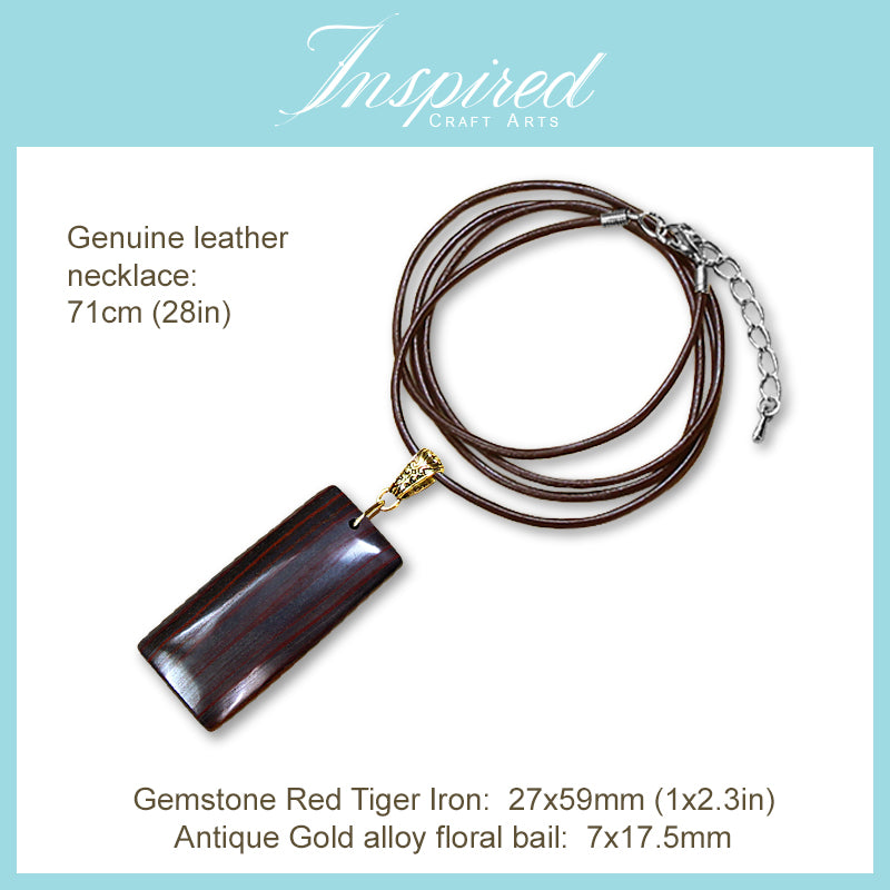 Red Tiger Iron Rectangle pendant necklace | InspiredCraftArts