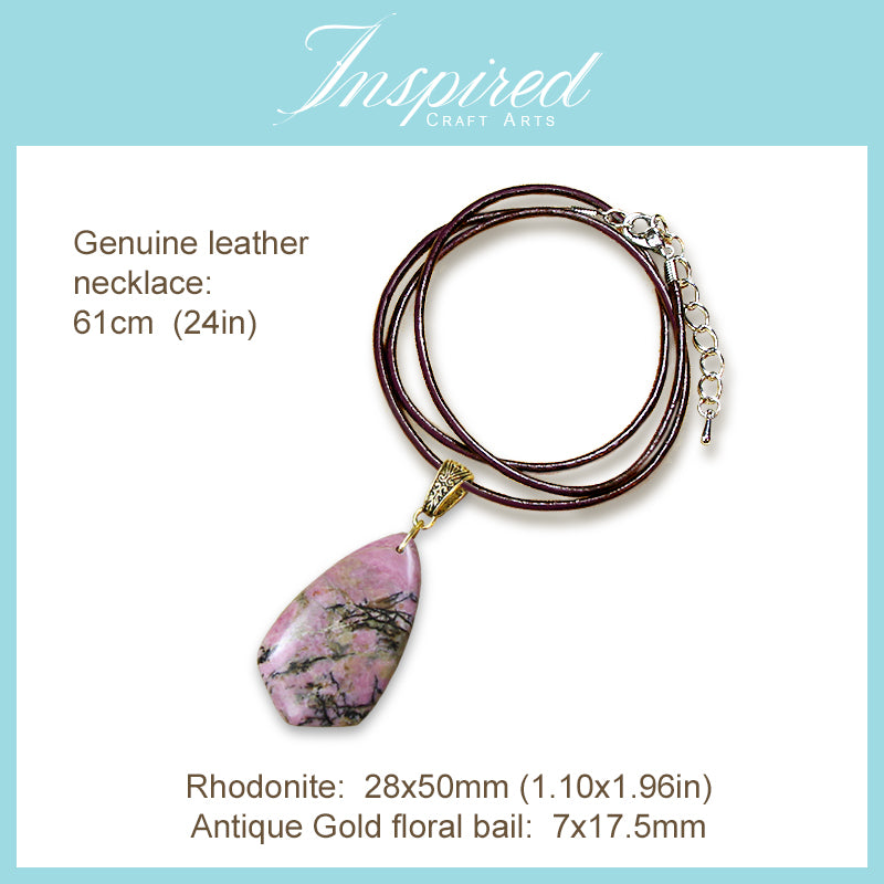 Rhodonite Kite shape pendant necklace | InspiredCraftArts