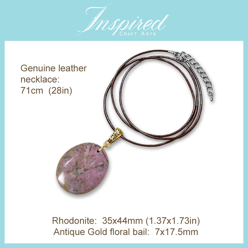 Rhodonite Oval shape pendant necklace | InspiredCraftArts