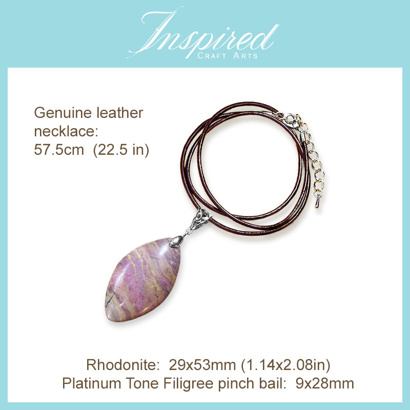 Rhodonite Marquise pendant necklace | InspiredCraftArts