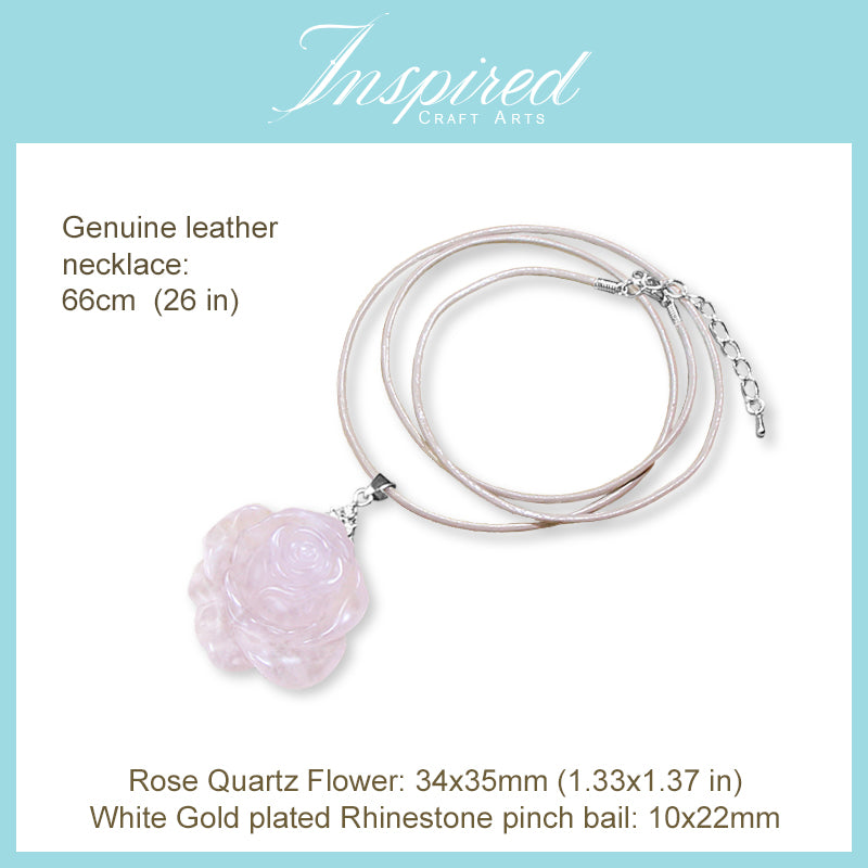 Rose Quartz carved Rose pendant necklace | InspiredCraftArts