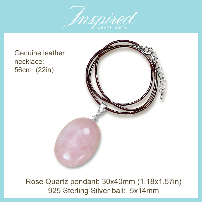 Rose Quartz Oval pendant necklace | InspiredCraftArts