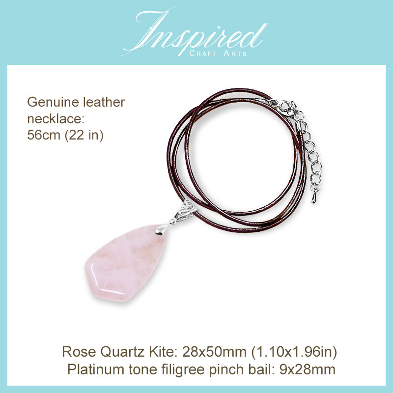 Rose Quartz Kite shape pendant necklace | InspiredCraftArts