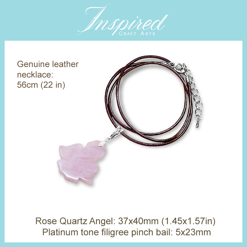 Rose Quartz carved Angel pendant necklace | InspiredCraftArts