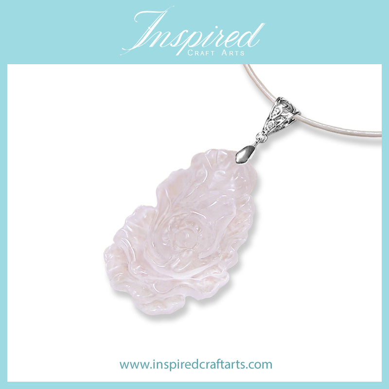 Rose Quartz carved Flower pendant necklace | InspiredCraftArts