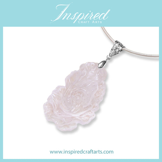 Rose Quartz carved Flower pendant necklace | InspiredCraftArts