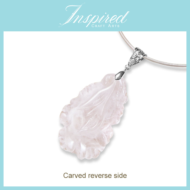 Rose Quartz carved Flower pendant necklace | InspiredCraftArts