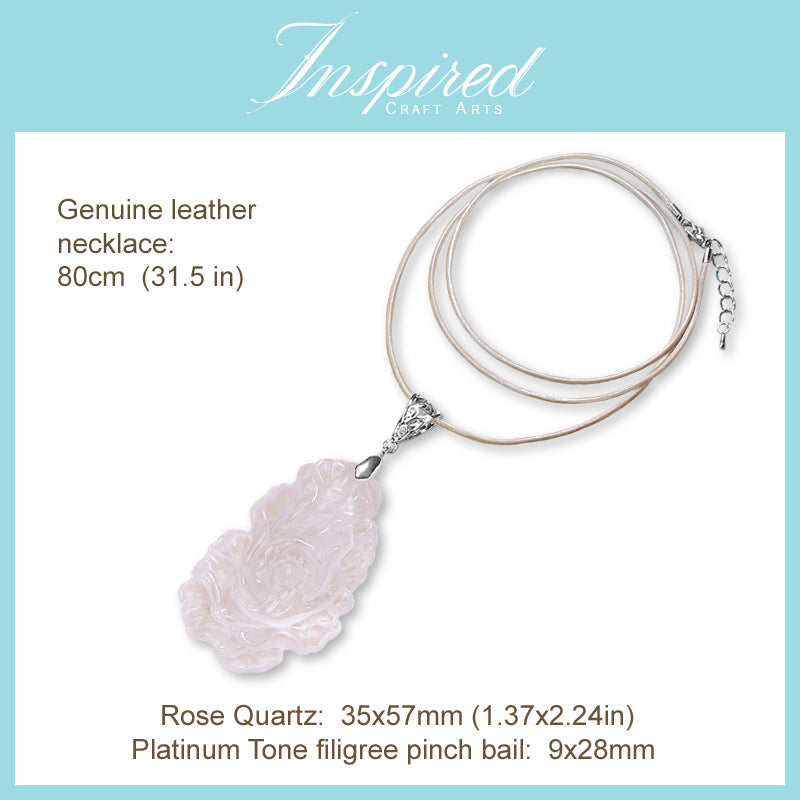 Rose Quartz carved Flower pendant necklace | InspiredCraftArts