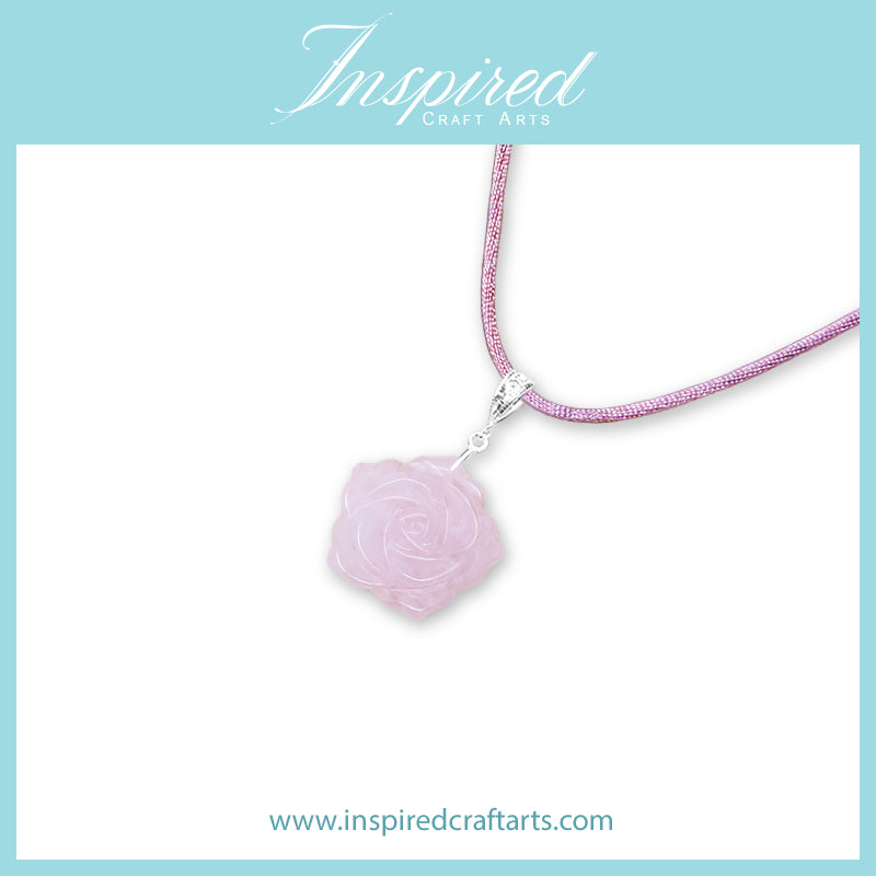 Rose Quartz carved Rose pendant necklace | InspiredCraftArts