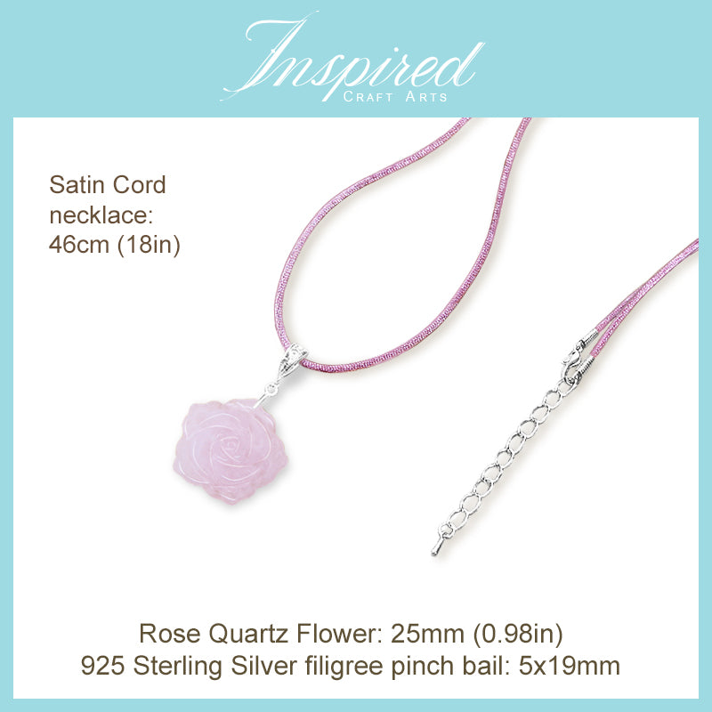 Rose Quartz carved Rose pendant necklace | InspiredCraftArts