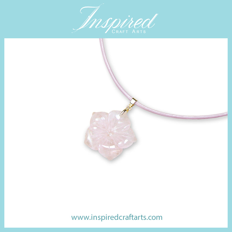 Rose Quartz carved Flower pendant necklace | InspiredCraftArts