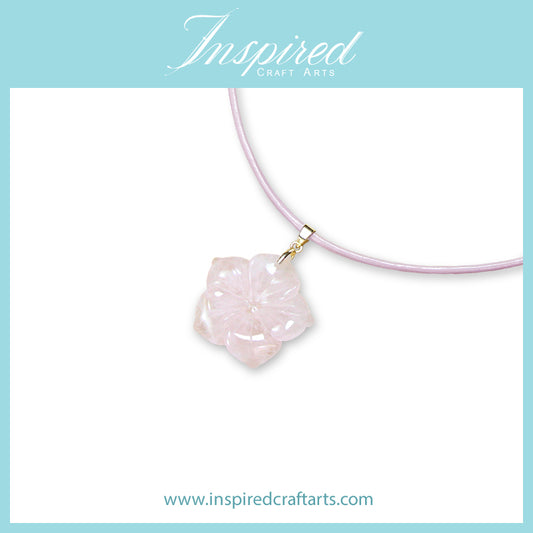 Rose Quartz carved Flower pendant necklace | InspiredCraftArts