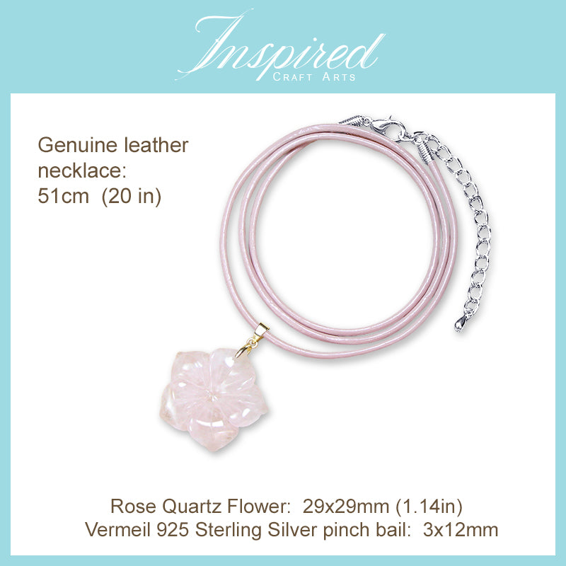 Rose Quartz carved Flower pendant necklace | InspiredCraftArts