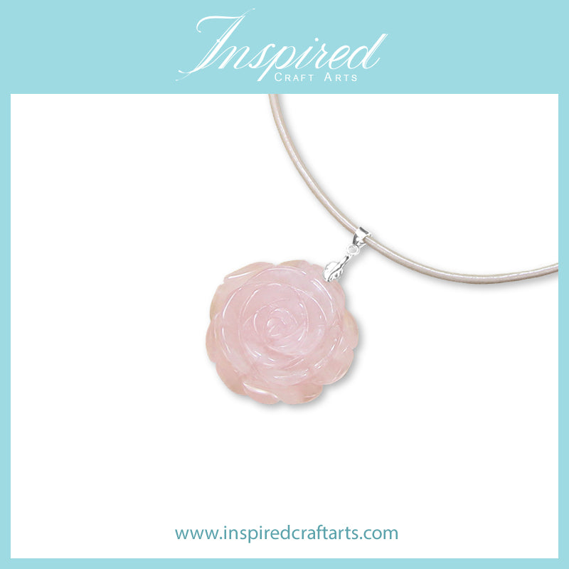 Rose Quartz carved Rose pendant necklace | InspiredCraftArts