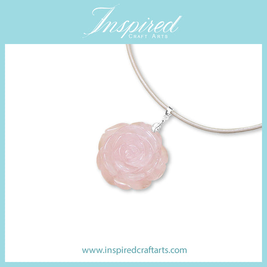 Rose Quartz carved Rose pendant necklace | InspiredCraftArts