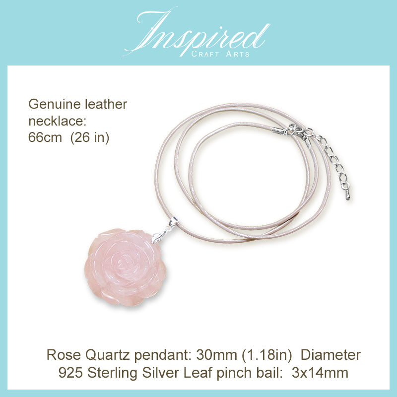 Rose Quartz carved Rose pendant necklace | InspiredCraftArts