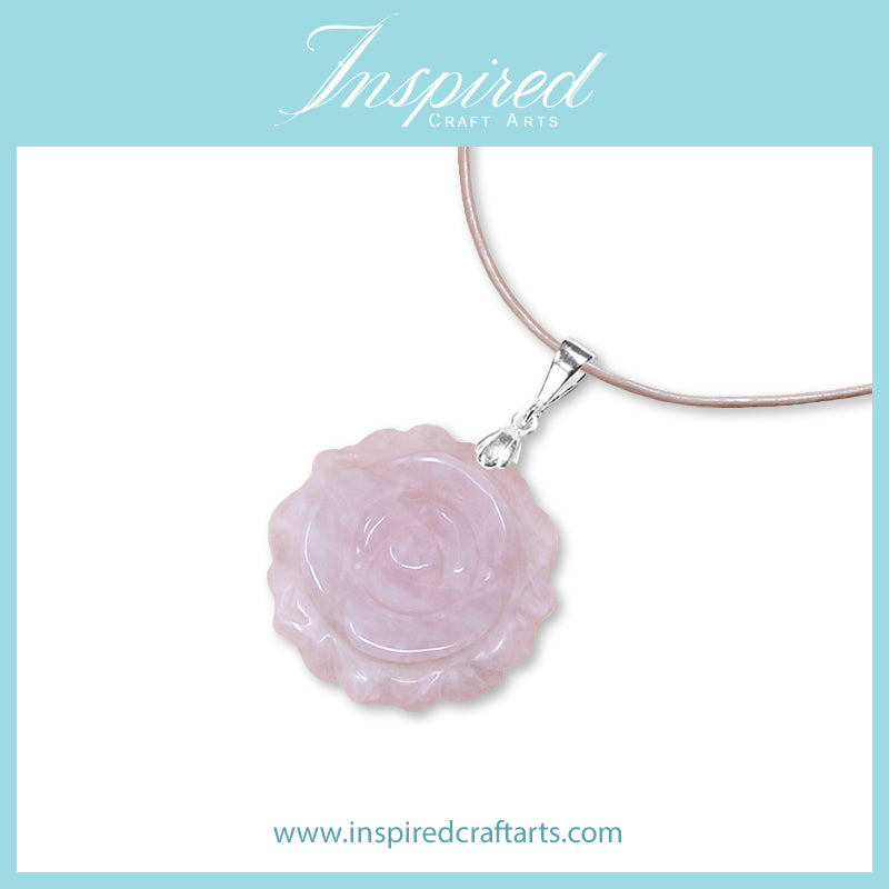 Rose Quartz carved Rose pendant necklace | InspiredCraftArts