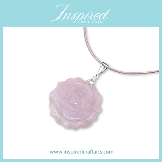 Rose Quartz carved Rose pendant necklace | InspiredCraftArts