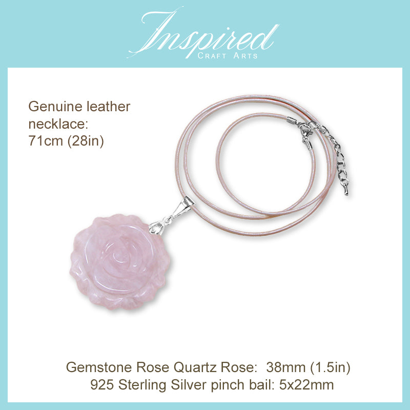 Rose Quartz carved Rose pendant necklace | InspiredCraftArts