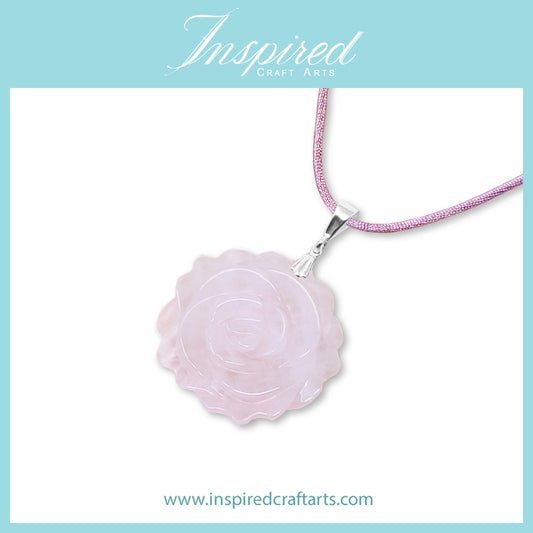 Rose Quartz carved Rose pendant necklace | InspiredCraftArts
