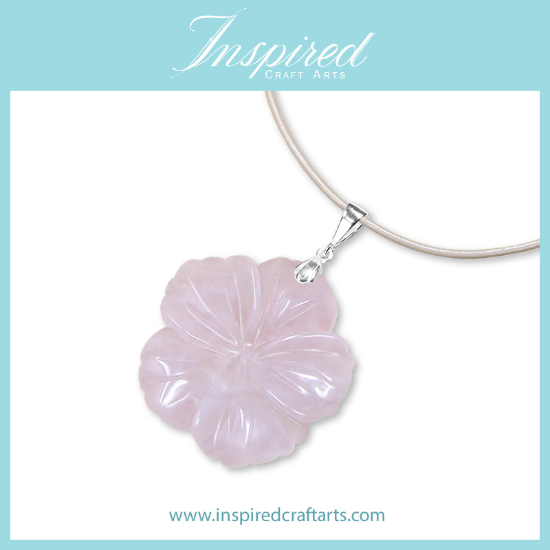 Rose Quartz carved Flower pendant necklace | InspiredCraftArts