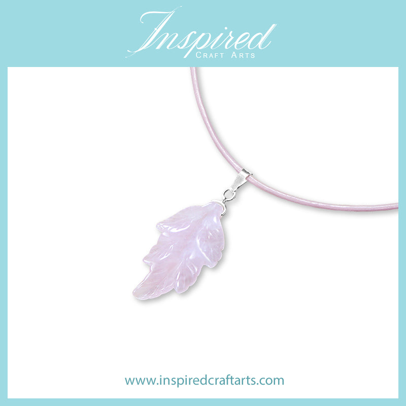 Rose Quartz carved Leaf pendant necklace | InspiredCraftArts