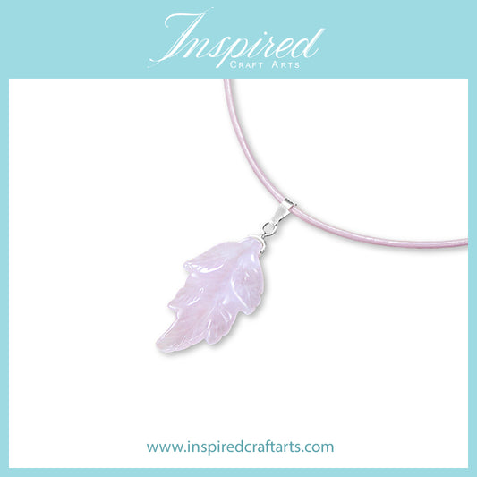 Rose Quartz carved Leaf pendant necklace | InspiredCraftArts