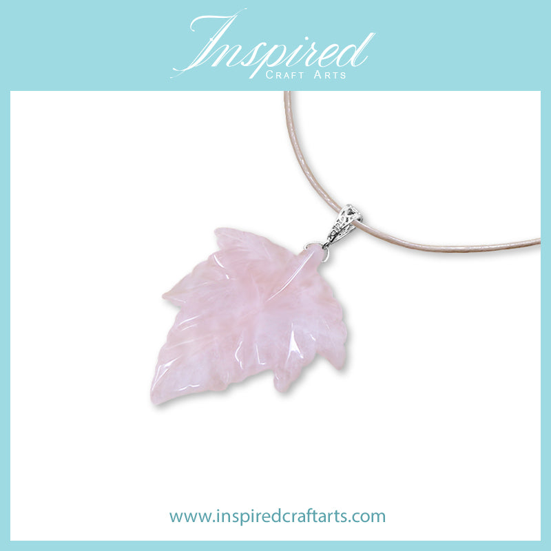 Rose Quartz carved Leaf pendant necklace | InspiredCraftArts
