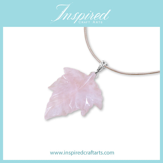 Rose Quartz carved Leaf pendant necklace | InspiredCraftArts