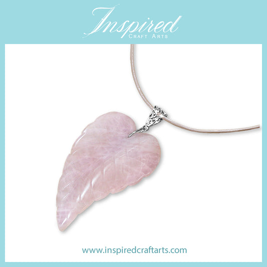 Rose Quartz carved Leaf pendant sweater necklace | InspiredCraftArts