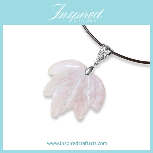 Rose Quartz carved Leaf pendant necklace | InspiredCraftArts