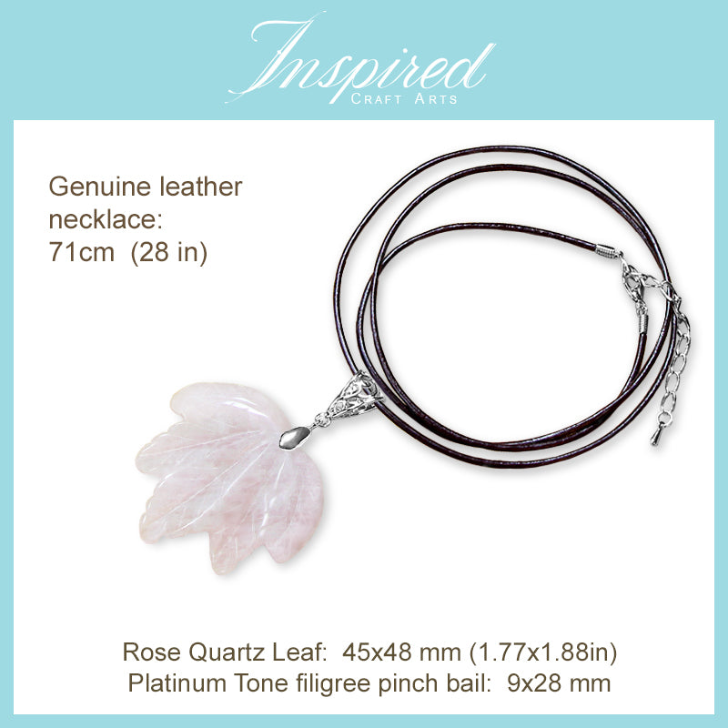 Rose Quartz carved Leaf pendant necklace | InspiredCraftArts