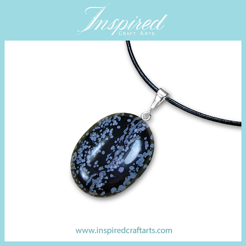 Snowflake Obsidian Oval pendant necklace | InspiredCraftArts