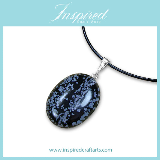 Snowflake Obsidian Oval pendant necklace | InspiredCraftArts