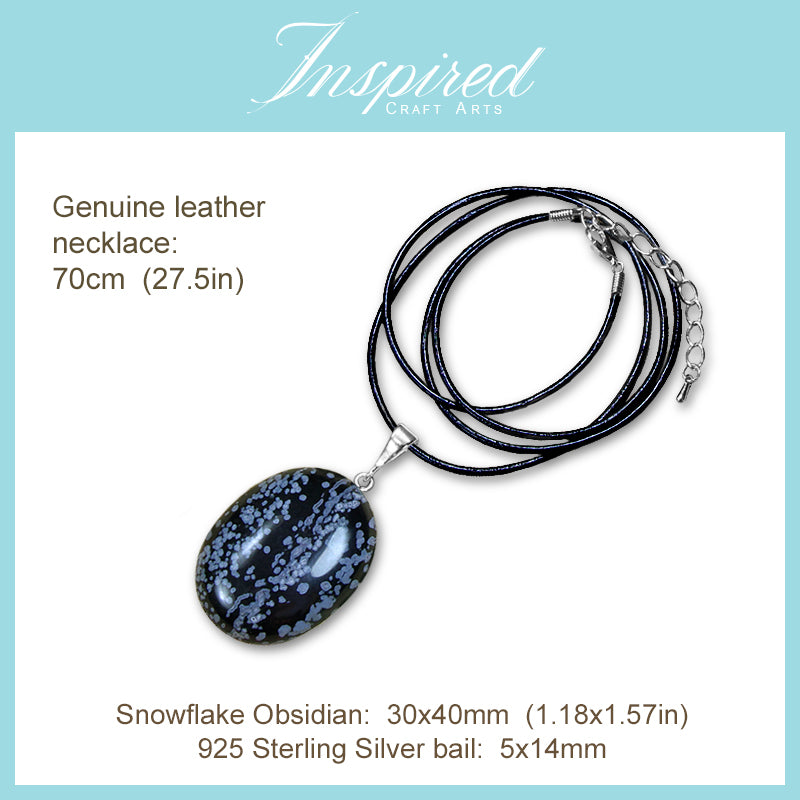 Snowflake Obsidian Oval pendant necklace | InspiredCraftArts