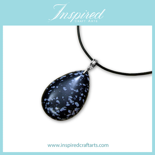 Snowflake Obsidian Drop pendant necklace | InspiredCraftArts