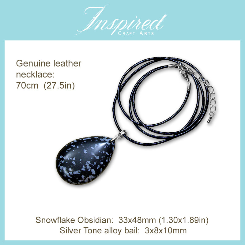 Snowflake Obsidian Drop pendant necklace | InspiredCraftArts